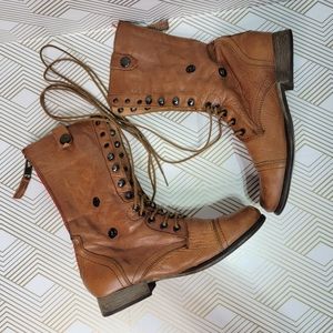 STEVE MADDEN CAMARRO Women's Combat Boot Brown Leather Fold Over Size 6.5.